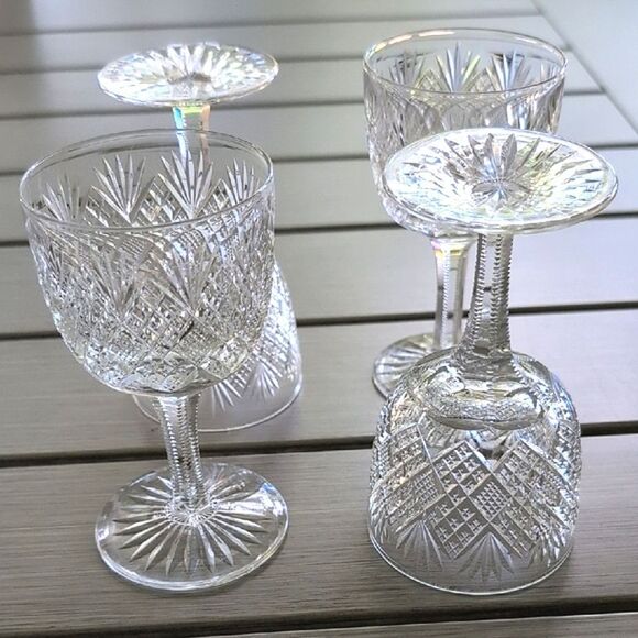 Antique American Brilliant Cut Crystal Wine Glasses, Set of 4 - Picture 10 of 12